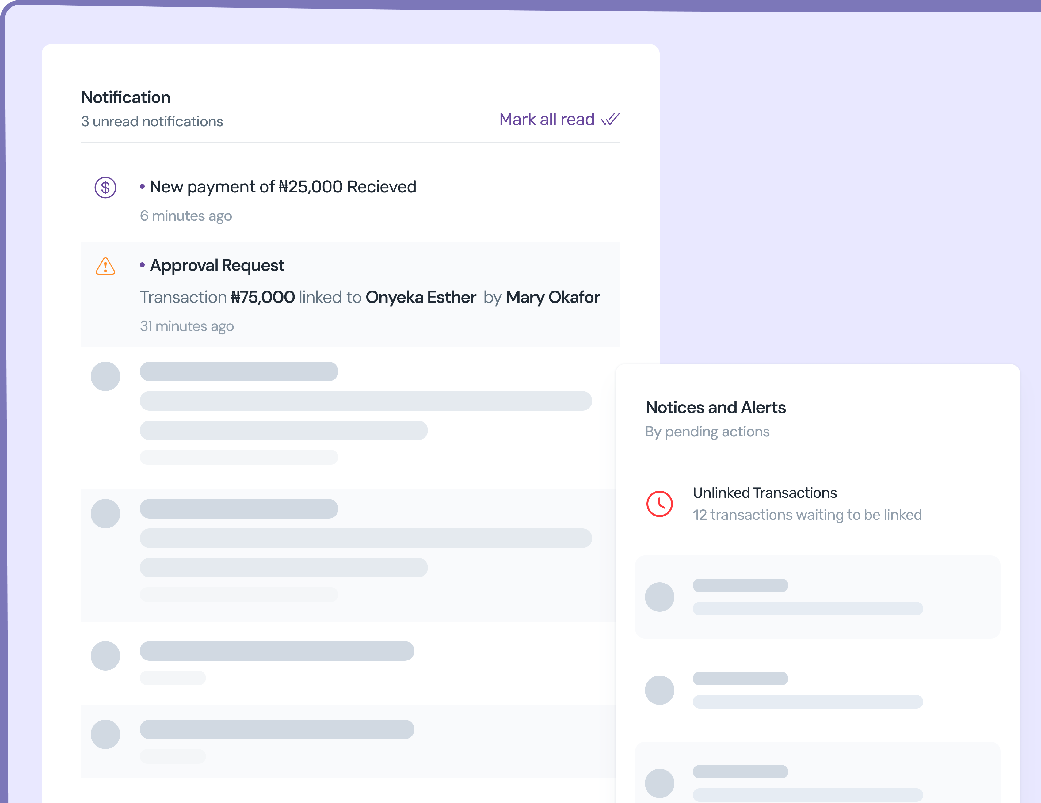 FundTrak notification system showing SMS, email, and WhatsApp alerts for school payments and attendance